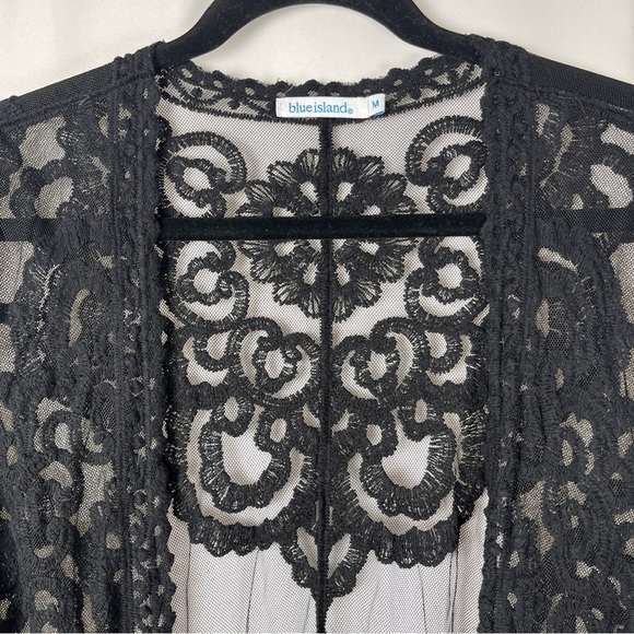 Blue Island - Black Lace Duster Cover-Up - Kimono Cardigan Jacket, Size Medium - Picture 3 of 7